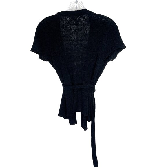 Evie Black Medium Short Sleeve Wrap Sweater 86A - Picture 2 of 5